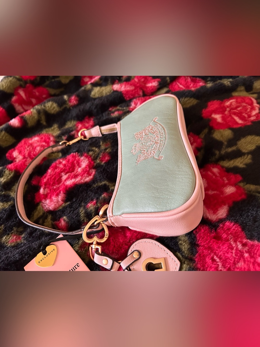Juicy Couture Sage Green and Baby Pink Faux Leather “Royal to Convertible Baguet - Picture 7 of 15